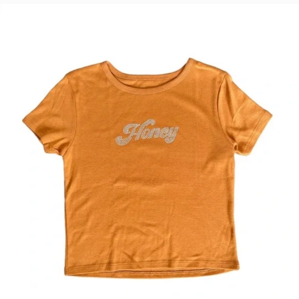 FIFTH SUN [Y2K style BEDAZZLED HONEY CROPPED BABY TEE] || SIZE S |